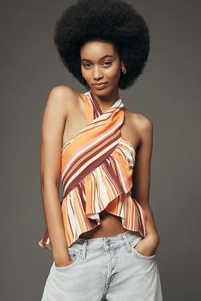 Mare Mare Ruffle Cross-Neck Halter Tank Top