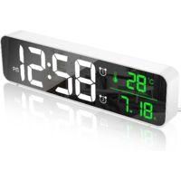 OEM Reloj Despertador Digital De Pared Con Espejo Led, Pantalla Grande, Indicador De Temperatura Y Fecha, 2 Alarmas, 40 Opciones Musicales, 6 Niveles De B