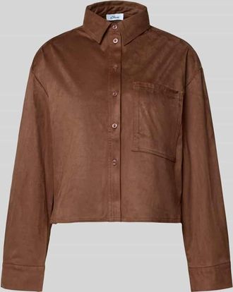 s.Oliver Red Label Loose Fit Hemdbluse mit Brusttasche in Dunkelbraun, Gr&ouml;&szlig;e 34