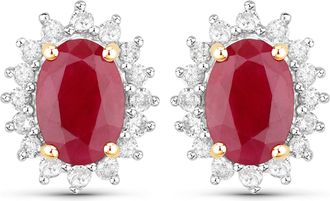 Diana M. Jewels Bkk Ruby Oval 7x5mm - 2Pcs + White Diamond F/C Round 1.30mm( I1-I2/I color ) - 32Pcs ( White Pen Rhodium ) ( Push (PBF03) (5.10x4.70mm) Post )