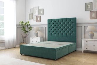 Sloomy Mayfair Plush Divan Bed Base 2 Drawers Same Side - 54 Headboard in Emerald | Size: Single