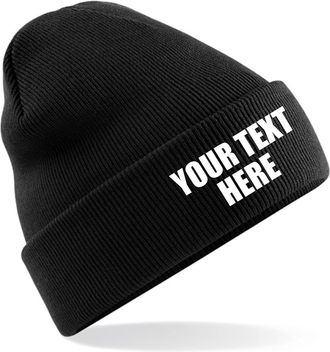 Generic Personalised New Embroidered Beanies Workwear Knitted Beanie Hat Custom Beanie Workwear Your Text Logo Embroidery (Black)