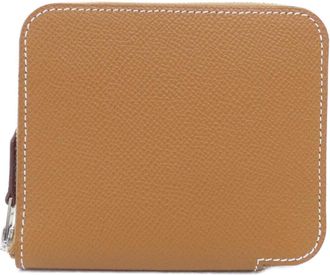 Herm&egrave;s Silkin Gold Epsom Leather Silk Coin Purse/Coin Case (Pre-Owned)