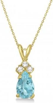 Allurez Pear Lab Aquamarine & Lab Grown Diamond Solitaire Pendant 14k Yellow Gold (0.75ct)