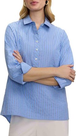 Foxcroft Therese Stripe Button Back Cotton Seersucker Popover Shirt in Blue/Multi at Nordstrom, Size X-Large