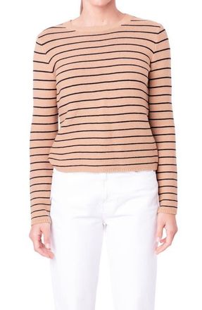 English Factory Stripe Crewneck Sweater in Tan/Black at Nordstrom, Size X-Small
