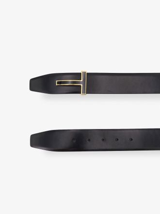 Tom Ford Mens Leather Belt With Metal Logo Buckle Black