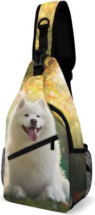 Generic White Cute Samoyed Dog Unisex Shoulder Bags Casual Crossbody Chest Bag Sling Backpack for Hiking Cycling Travel