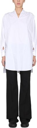 Raf Simons V-Neck Cotton Top With Bow-Detail Collar