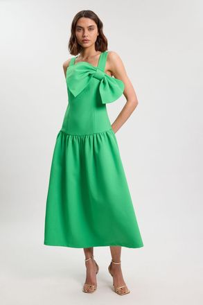Karen Millen Womens Bow Detail Drop Waist Midi Dress - Green - Size 18 UK