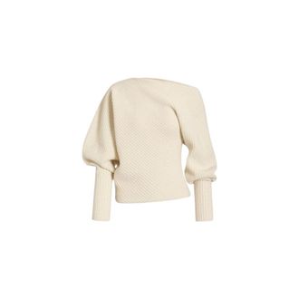 Alberta Ferretti Asymmetric Ribbed Jumper - female - Alberta Ferretti - Round-neck Knitwear - Beige - XL - Knitwear
