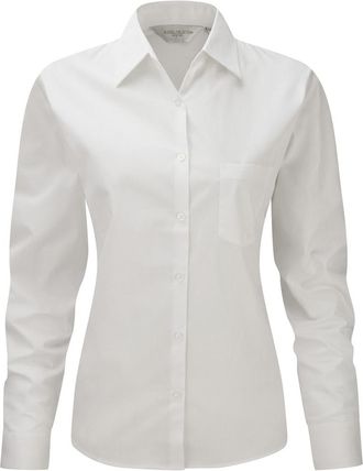 Russell Athletic Jerzees Dames/Dames Lange Mouw Zuiver Katoenen Werkoverhemd (Wit)