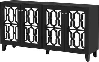 Urban Meuble Aparador de diseño negro con 4 puertas con espejo