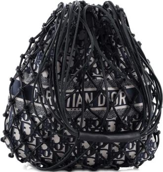 Dior Drawstring Net Tote Diorissimo Canvas and Leather bucket bag - Blauw