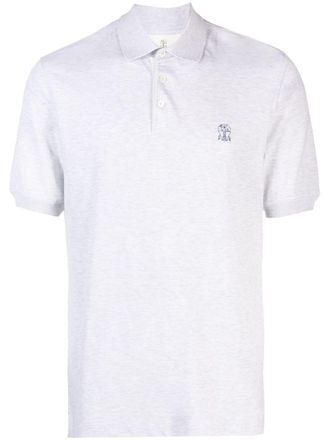 Brunello Cucinelli logo-print piqu&eacute; polo shirt - Grey