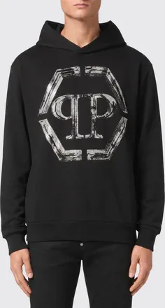 Philipp Plein Felpa con cappuccio in cotone con logo Hexagon e monogram