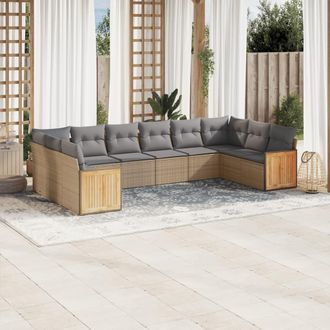 vidaXL Juego De Sof&aacute;s Jard&iacute;n Con Cojines Beige 10 Pzas Rat&aacute;n Sint&eacute;tico Vidaxl