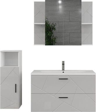 Vicco Conjunto De Mueble De Ba&ntilde;o Irma, Blanco/blanco Alto Brillo, 4 Partes, Vicco