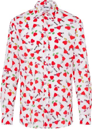 Moschino Long-Sleeve Button-Up Shirt With Playful Heart And Cherry Print