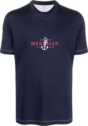 Brunello Cucinelli logo-print cotton T-shirt - men - Cotton - S - Blue
