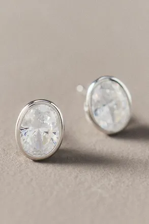 Shashi Oval Bezel Crystal Post Earrings