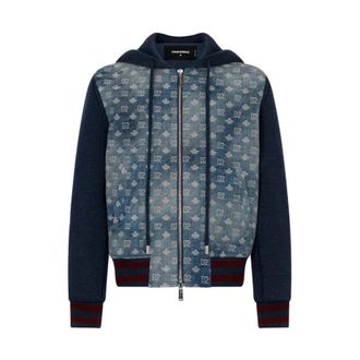 Dsquared2 Cardigan Con Zip D2 Monogram - Heren - Truien - Blauw - Maat: L Wol