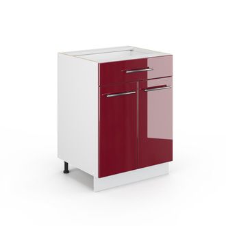 Vicco Mueble Bajo De Cocina Fame-line, Rojo Burdeos Alto Brillo, 60 Cm Con Caj&oacute;n, Sin Encimera Vicco