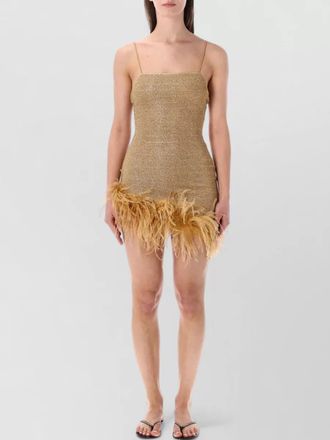 Os&eacute;ree lumiere feather trim shimmer mini dress