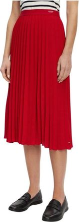 Tommy Hilfiger Soepele Geplooide Midi-rok met Aantrekkoord - Dames - Midirokken - Rood - M - Katoen - Rokken