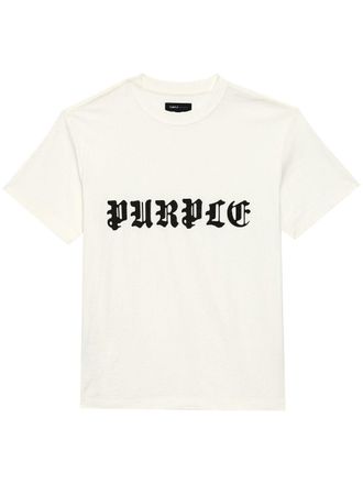 Purple T-shirt Gothic Wordmark - Bianco