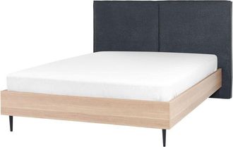 Beliani Cama Con Somier Gris Oscuro Madera Clara Negro 140 X 200 Cm Poli&eacute;ster Mdf Izernore