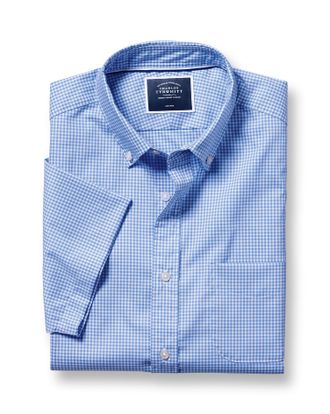 CHARLES TYRWHITT Non-Iron Stretch Short Sleeve Cotton Shirt - Ocean Blue Single Cuff Size Medium by Charles Tyrwhitt