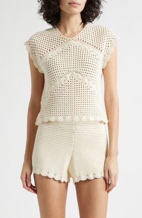 Poss&eacute; Dylan Crochet Top in Pearl at Nordstrom, Size Xx-Small