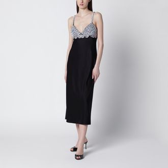 Valentino Black midi dress with lace and crystals
