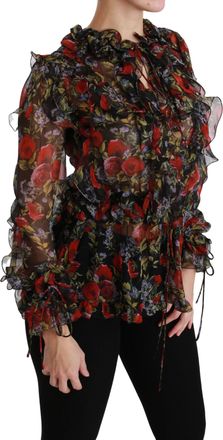 Dolce & Gabbana Black Floral Roses Blouse Silk Womens Top