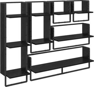 vidaXL Wall Shelf Set 6 pcs Black Oak 100 x 25 x 30 cm Engineered Wood vidaXL