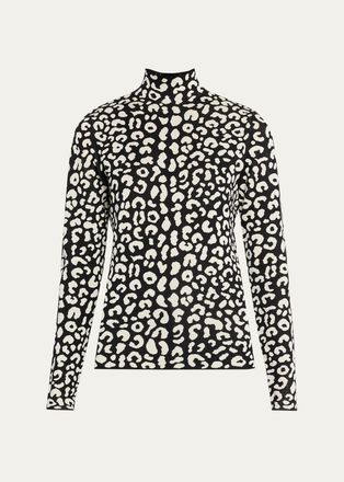 Carolina Herrera Leopard-Print Silke-Blend Turtleneck Sweater