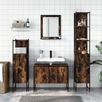 Berkfield Home Stylish 4 Piece Bathroom Cabinet Set Smoked Oak Engineered Wood in Brown