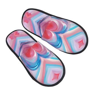 Generic Fuzzy Slippers Rainbow Heart Printing Fluffy Slippers Non Slip Unisex House Shoes For Mens Travel Women L