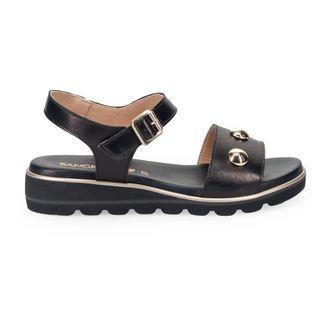 Sangiorgio Schoenen, Dames, Zwart, 36 EU, Leer, Zwarte Leren Comfort Sandalen
