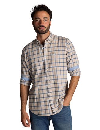 N-Z-A- NEW ZEALAND AUCKLAND NZA overhemd geruit beige button-down boord