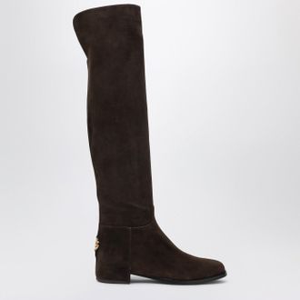 Dolce & Gabbana Stivale alto in camoscio marrone ebano