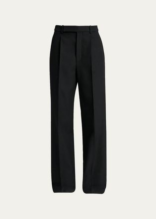 Saint Laurent Wool Grain De Poudre Straight-Leg Trousers
