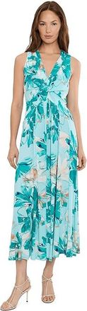 Calvin Klein Sleeveless Twist Floral Jersey Midi Womens Dress Seaspray/Petrol : 10, Polyester/Spandex