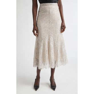 Erdem Fluted Metallic Lace Skirt in Silver at Nordstrom, Size 10 Us