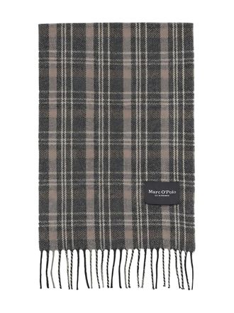 Marc O'Polo Geruite sjaal met franje - Grijs