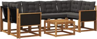 vidaXL Conjunto De Sof&aacute;s De Exterior 7 Uds. Natural Y Negro Vidaxl