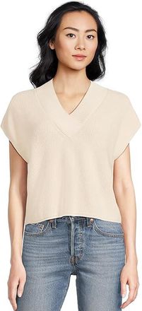 Lilla P Wide Trim V-neck Sweater Womens Sweatshirt Ivory : LG, Cotton