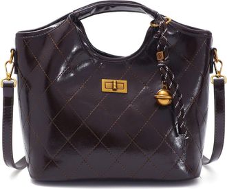 Adornia Brown Quilted Handle Bag with Bag Charms and Optional Strap