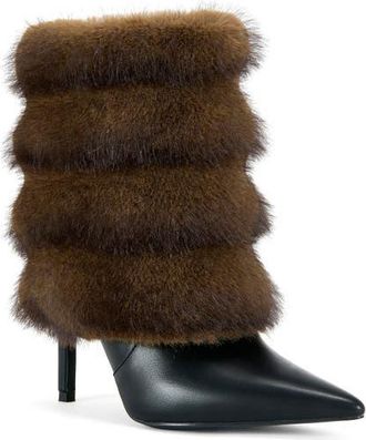 Azalea Wang Simon Faux Fur Bootie in Black at Nordstrom, Size 8.5